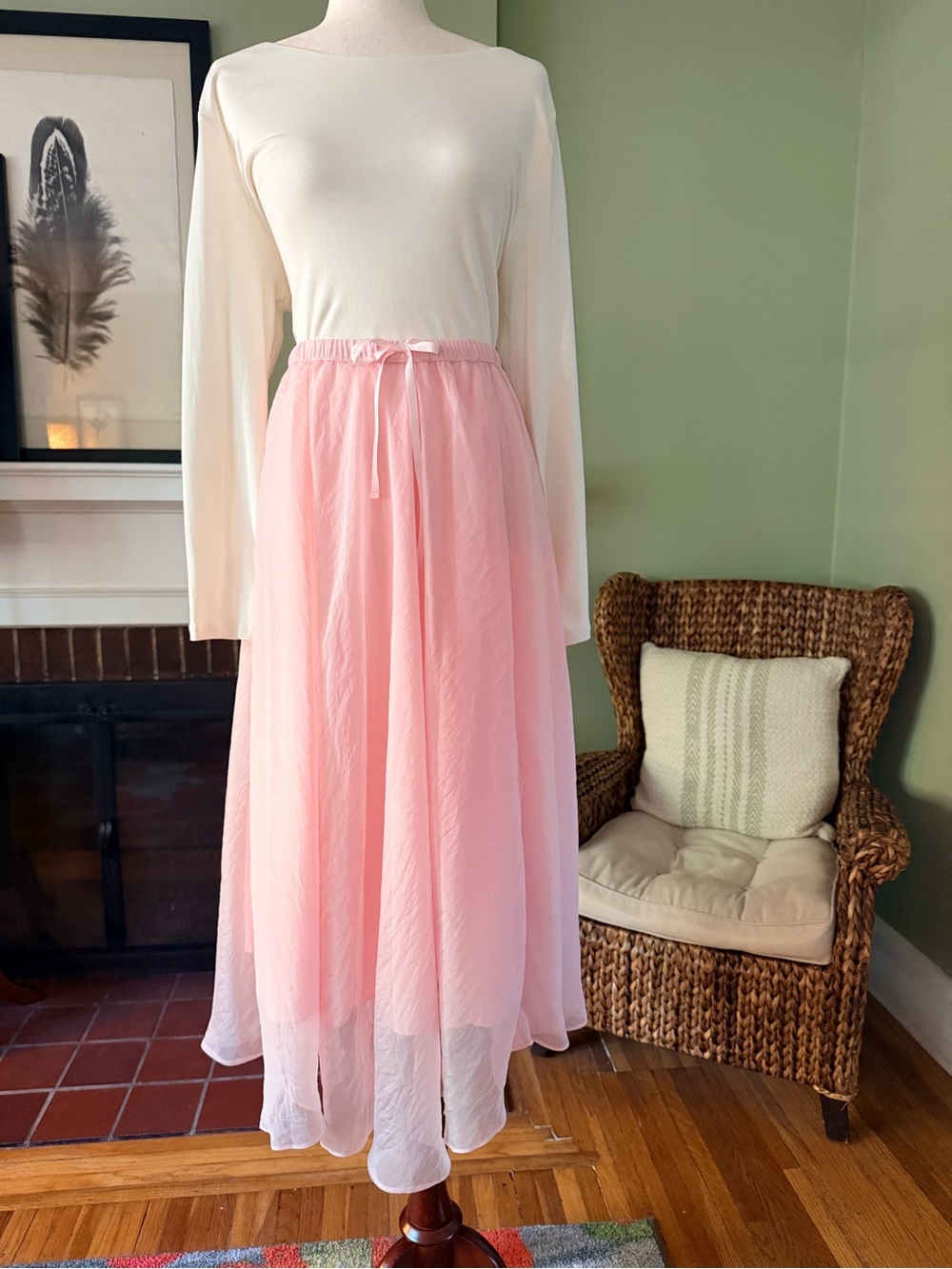 WD.NY Blush Pink Sheer Overlay Handkerchief Midi Skirt-  Size M - NWT